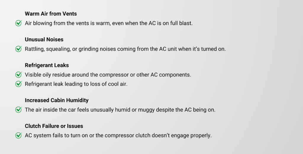 AC Compressor Failure Symptoms Checklist